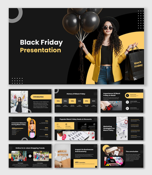 Our amazing black friday presentation with shopper, balloons, sale trends, and marketing strategy slides.