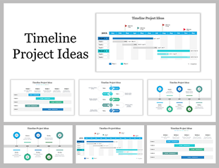 Collection of slide featuring different chart and graph styles in shades of blue and green.