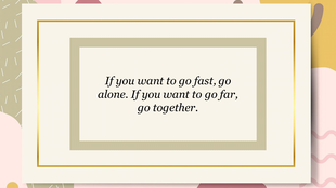Centered quote on cream colored card with golden border accents and soft pastel shapes in the background.