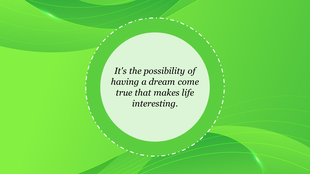 Bright green abstract background with flowing lines and a circular text box featuring an inspiring quote.
