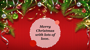 A festive Christmas themed background slide featuring green pine branches, colorful ornaments, and golden ribbons.