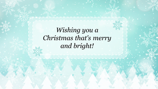 A festive winter themed PowerPoint slide with snowflakes and evergreen trees, wishing a Merry Christmas.