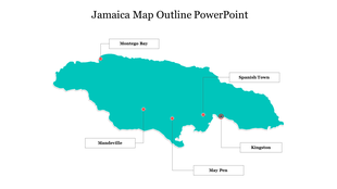Jamaica map outline slide with labels for major cities including Mandeville and Kingston.