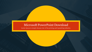 Microsoft slide with a yellow circle and red rectangular banner, displaying the text, on a dark city background.