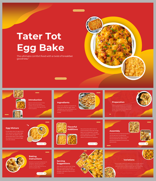 Tater tot egg bake recipe, featuringslide deck of the dish and detailed sections like flavorful additions and assembly.
