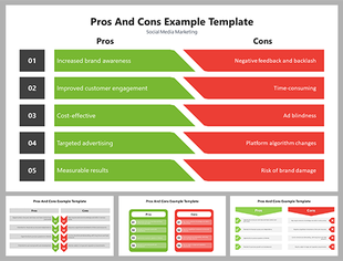 Collection of slides showing various comparison layouts in green and red on a white background.