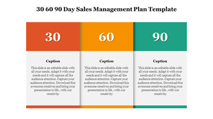 Three-column template with 30, 60, and 90 in large numbers atop orange, yellow, and green backgrounds.