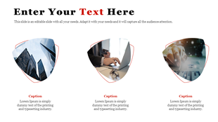 Three shield shaped images showcasing buildings, a person using a laptop, and a hand on a keyboard, with captions below.