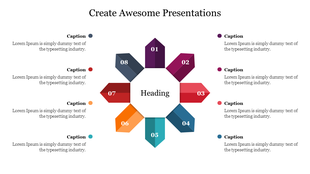 Infographic wheel with segments in purple, red, orange, blue, and teal shades forming a circle of eight numbered arrows, each tied to a caption.