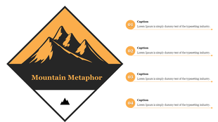 PowerPoint slide with a mountain illustration, featuring four caption placeholders for text.