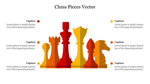 A colorful vector illustration of chess pieces, including a king, queen, rook, bishop, knight, and pawn, with captions.