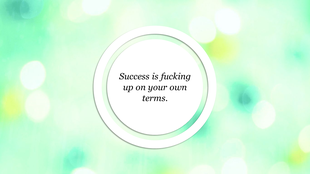Motivational quote slide with blurred green backdrop and white concentric circles highlighting bold centered text.