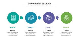 Presentation flow with four icons a legal document, peace symbol, raised hands, and hands holding leaves.