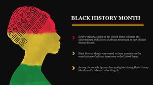 A silhouette of a woman with African inspired hair, colored in red, yellow, and green, representing Black History Month.