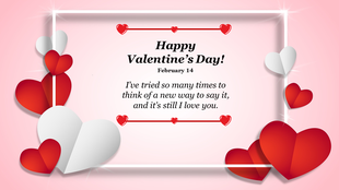 Festive valentine’s layout with decorative hearts framing a message in a white box on a pink backdrop.