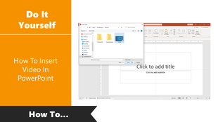 A step by step guide for adding a video to PowerPoint, featuring a screenshot of the insert video dialog box.
