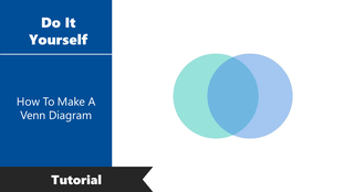 A tutorial on how to create a Venn diagram in PowerPoint, showing two colored overlapping circles on a split backdrop.