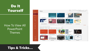 Various themes displayed on right; green sidebar highlights DIY tutorial for browsing available presentation styles.