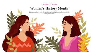 Illustration of two women with wavy hair facing each other, surrounded by colorful leaves on a white background.