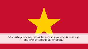Red background with a yellow star and a quote about the Vietnam War for a presentation.