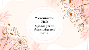 Floral themed WPS background slide with pink and brown flowers surrounding a circular text area with a motivational quote.