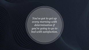 Circular quote graphic with motivational text, placed over a modern dark background with flowing lines.