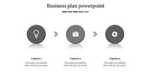 Minimalist business strategy timeline with three gray icons representing key stages in a structured process flow.
