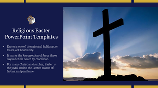 A cross silhouetted against a bright sky, with text explaining the significance of easter in christianity.
