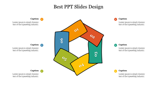 Best design slide showing interlocking colorful segments in a loop, each pointing to a corresponding caption on either side.