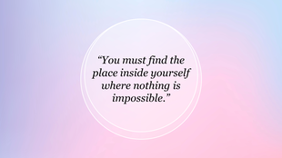 Pastel gradient background with soft pink and blue hues, featuring a circular white frame containing an inspirational quote.