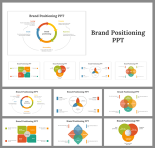 Brand Positioning slides illustrating key elements with different layout layout designs.