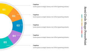 Semi circle infographic with five numbered colored segments from 01 to 05, each linked to a caption on the right.