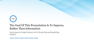 Light blue gradient background with abstract wave patterns, a circular logo on the left, and black text in the center.