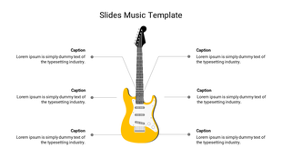 Music slide featuring a yellow electric guitar in the center, with six labels pointing to its components through lines.