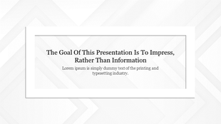 Minimalist slide with a white framed content box and bold title text about presentation goals, over a light arrow backdrop.