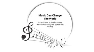 Music themed slide with a large treble clef and musical notes flowing from left to right, with a circular text area.