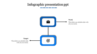 Infographic PPT slide featuring two blue bordered rectangles with icons of a briefcase and a target, connected by lines.