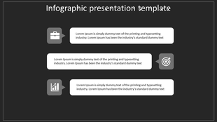 Three step infographic featuring gray icons connected to white text boxes on a dark background.