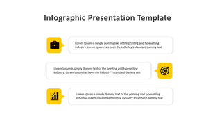 Infographic with three yellow icons and text boxes arranged alternately on a white background.