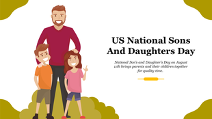 Illustration for US National Sons and daughters day featuring a father with his son and daughter with text.