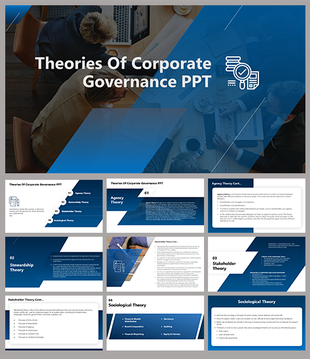 Informative slides on corporate governance theories, outlining agency theory and its implications for management.