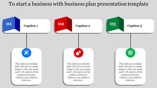 Business infographic with blue, red, and green steps showing icons: network connection, wrench, and target.