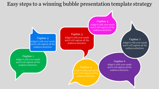 Colorful speech bubbles in green, blue, red, pink, yellow, purple, and gray with captions arranged in a scattered layout.