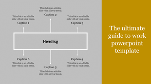 Rectangular central heading with six caption placeholders arranged symmetrically around it in a grey background.