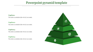 Green pyramid with four tiers, each containing an icon, alongside four caption areas listed on the left.