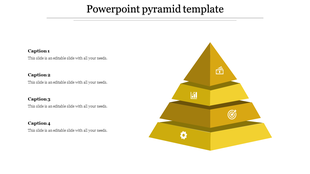 Golden pyramid diagram with four labeled layers and corresponding captions for hierarchical data representation.