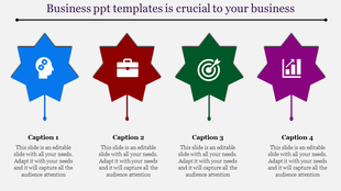 Four colorful star shaped labels in blue, red, green, and purple with icons and captions underneath on a white background.