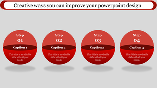 Four red circular steps labeled 01 to 04 with captions and text, arranged horizontally in a clean layout.