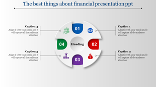 Slide for financial presentation with a cycle diagram highlighting key financial elements with icons and captions.