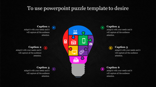 Three-part puzzle graphic with numbered sections in vibrant colors, accompanied by related text headings and caption areas.